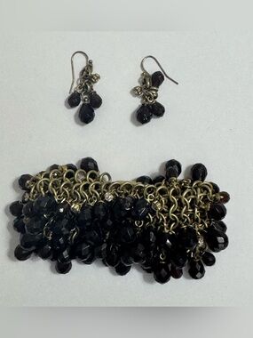 Dark Brown Beaded Dangle Earrings and Bracelet Set